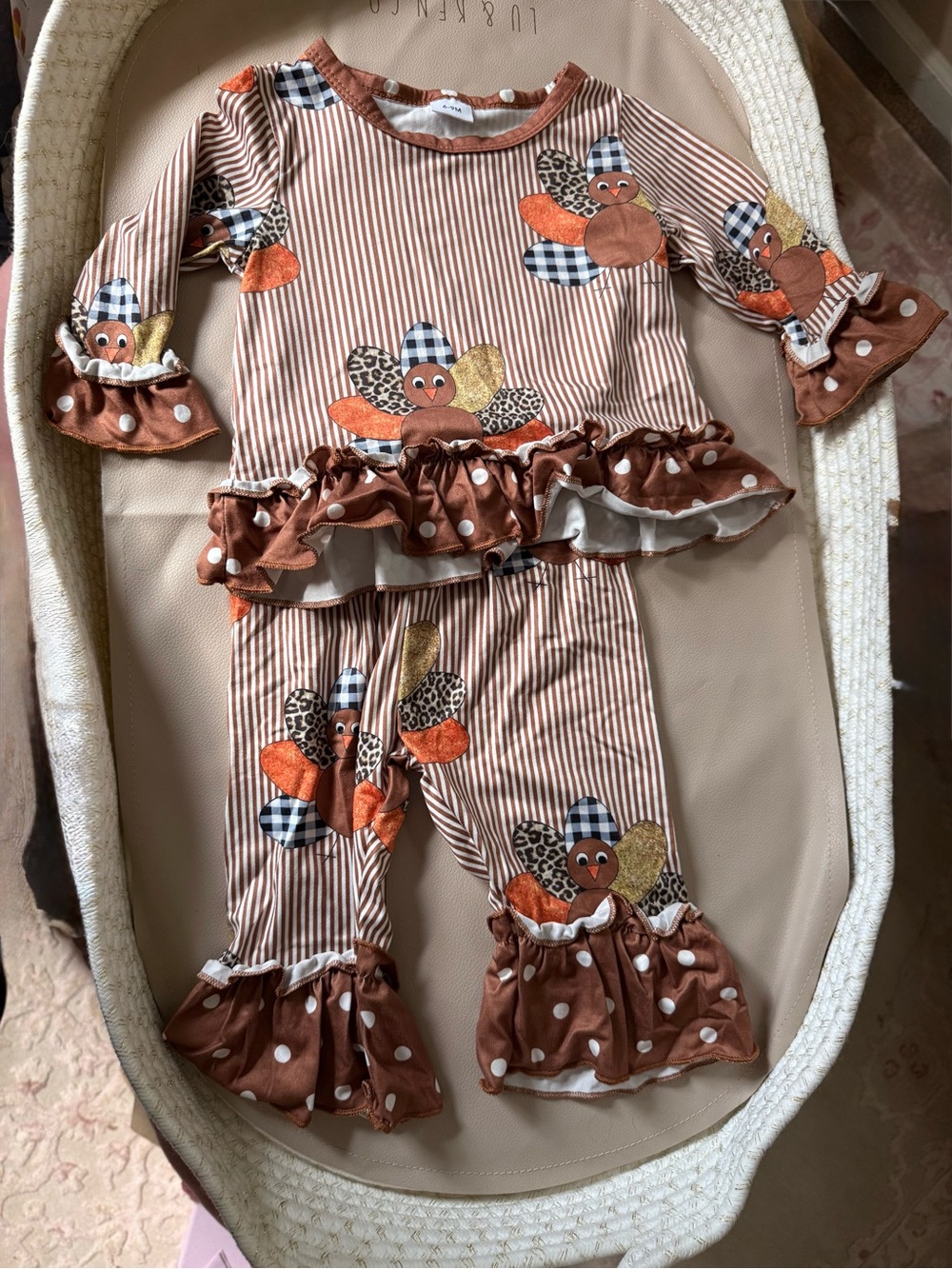 3 for $25 Striped Turkey Ruffle Set - Brown & Orange